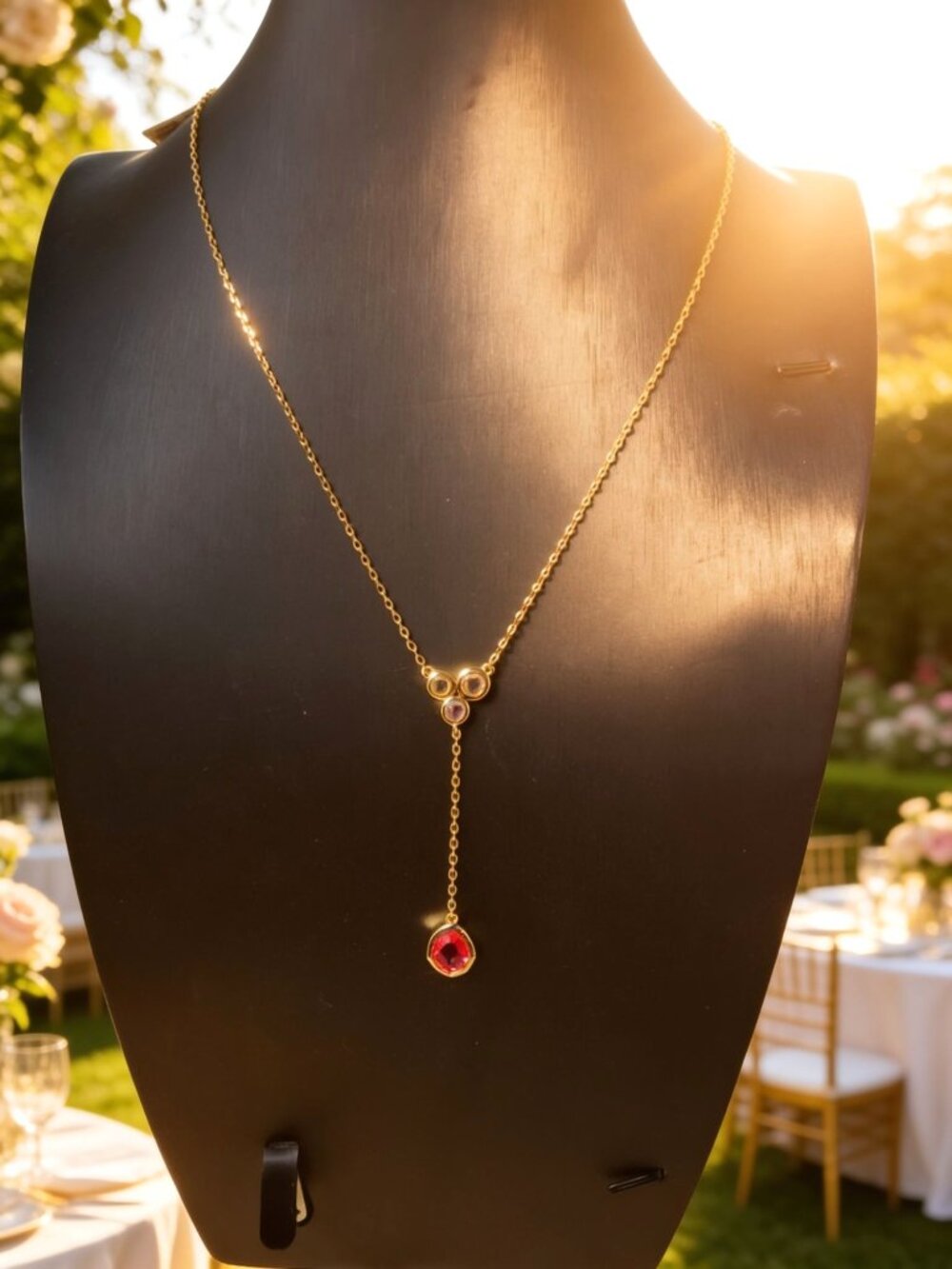 Talia 14KT Gold Tone Y Necklace Pink & Clear Crystals, 19" - 20" adj length
